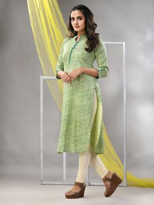 Green rayon leheriya printed straight kurta 3
