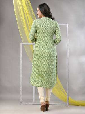 Green rayon leheriya printed straight kurta 4