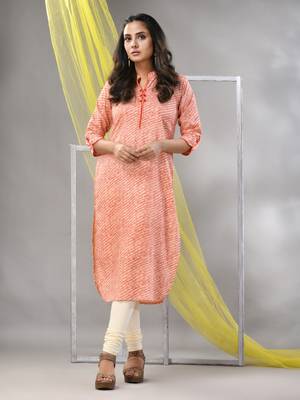 Orange rayon leheriya printed straight kurta 1