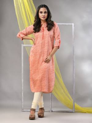 Orange rayon leheriya printed straight kurta 2