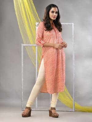 Orange rayon leheriya printed straight kurta 3
