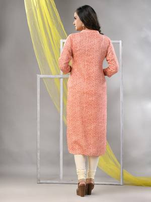 Orange rayon leheriya printed straight kurta 4