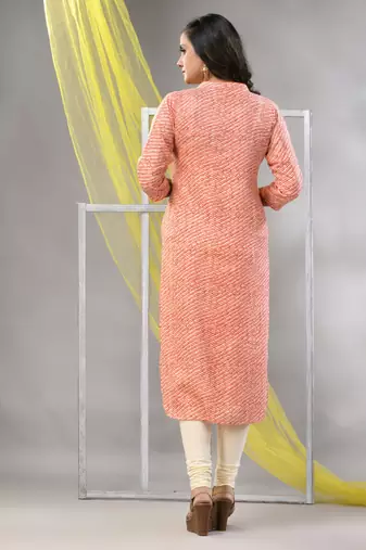 Orange rayon leheriya printed straight kurta