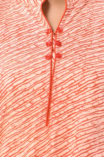 Orange rayon leheriya printed straight kurta