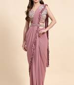 Designer pink colour heavy work blouse lycra fabric saree with stylish belt for girlish party looks