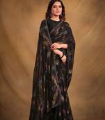 Black Heavy Work Zari Jacquard Print c Graceful Wedding Wear Saree