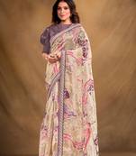 Cream Heavy Work Organza c Graceful Wedding Wear Saree