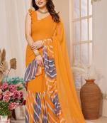 Yellow Designer Printed With Pattern Work Georgette c Ethnic Saree