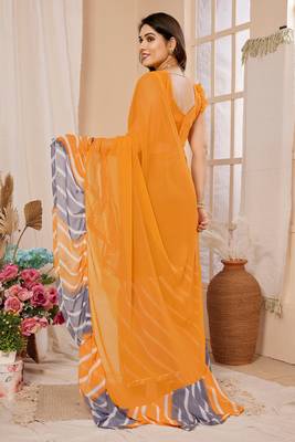 Yellow Printed With Pattern Work Georgette c Ethnic Saree 2