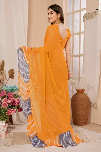 Yellow Printed With Pattern Work Georgette c Ethnic Saree