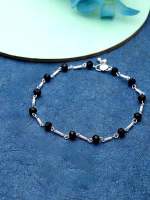 Sasha oxidized german silver payal anklet with black stone beads 1