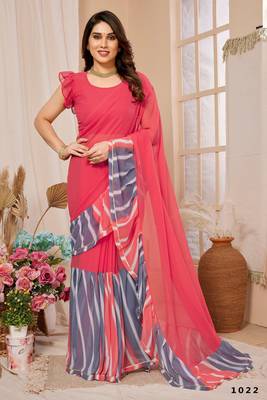 Pink Printed With Pattern Work Georgette c Ethnic Saree 1