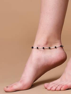 Sasha oxidized german silver payal anklet with black stone beads 3
