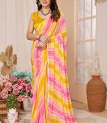 Yellow Designer Printed With Pattern Work Georgette c Ethnic Saree