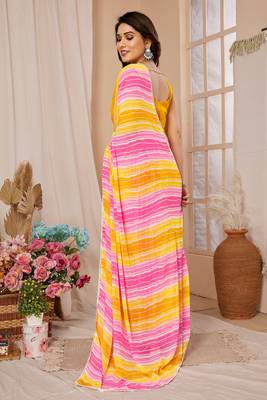 Yellow Printed With Pattern Work Georgette c Ethnic Saree 2