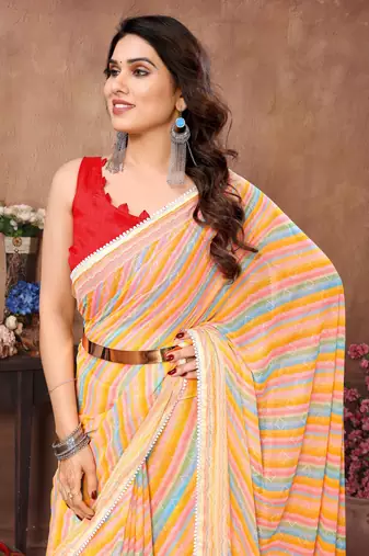 Multy Printed With Pattern Work Georgette c Ethnic Saree