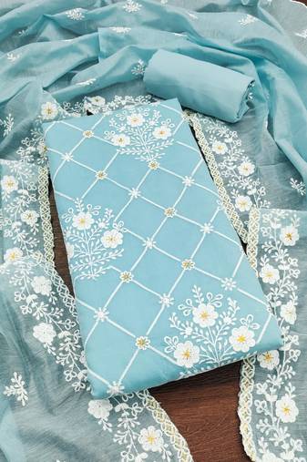Blue Cotton Dress Material