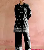 Black Cotton Readymade Kurta Set