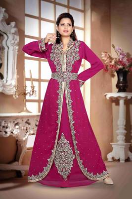 Wine color Handmade Moroccan Kaftan with hijjab 1