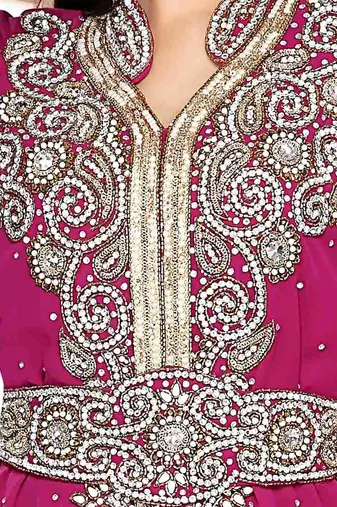 Wine color Handmade Moroccan Kaftan with hijjab