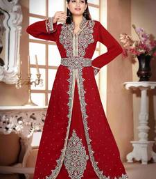 Maroon color Handmade Moroccan Kaftan with hijjab