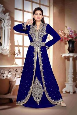 Navy-Blue color Handmade Moroccan Kaftan with hijjab 1