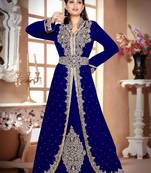 Navy-Blue color luxurious Handmade Moroccan Kaftan with hijjab