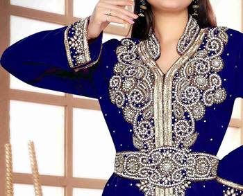 Navy-Blue color Handmade Moroccan Kaftan with hijjab 2