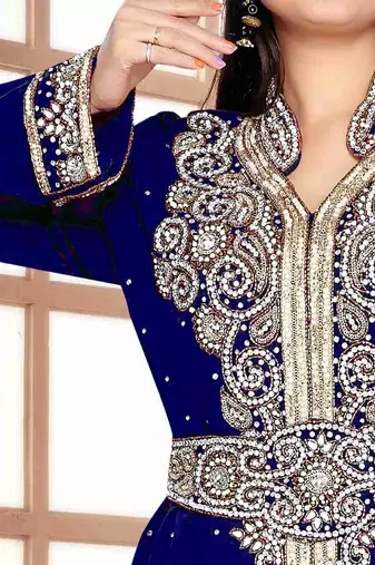 Navy-Blue color Handmade Moroccan Kaftan with hijjab