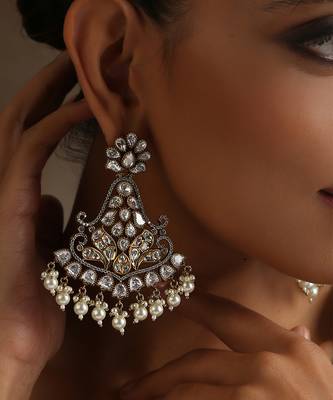 Two tone victorian polki chandbali earrings 2