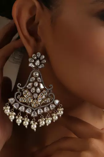 Two tone victorian polki chandbali earrings