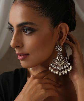 Two tone victorian polki chandbali earrings 3