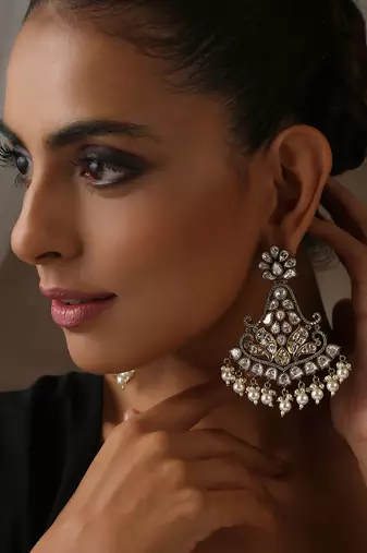 Two tone victorian polki chandbali earrings