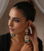 Mint gold tone moissanite polki jhumka earrings