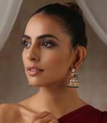 Green gold tone polki jhumka earrings