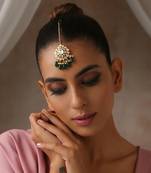 Green gold tone polki maang tikka