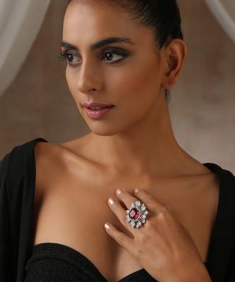 Ruby silver tone ring 1