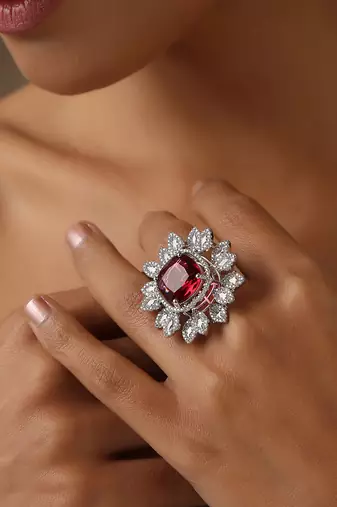 Ruby silver tone ring