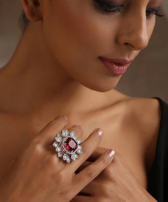 Ruby silver tone ring 3