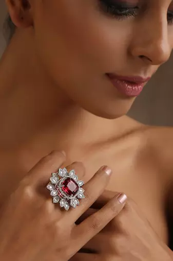 Ruby silver tone ring