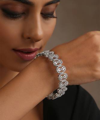 White silver tone zirconia bangle 2