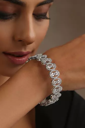 White silver tone zirconia bangle