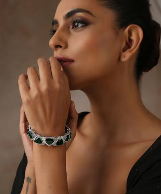Emerald silver tone zirconia bangle 1