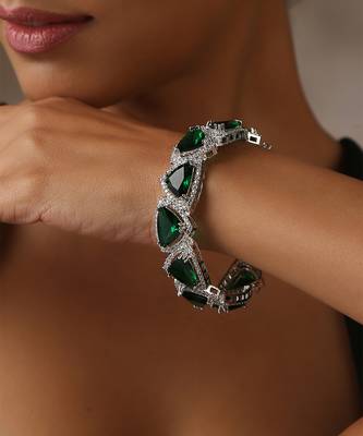 Emerald silver tone zirconia bangle 2