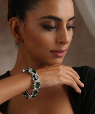 Emerald silver tone zirconia bangle 3