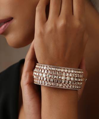 Rose gold tone moissanite polki kada 2