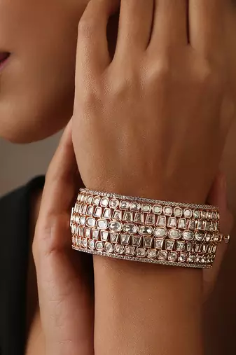 Rose gold tone moissanite polki kada