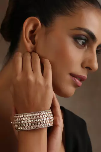 Rose gold tone moissanite polki kada
