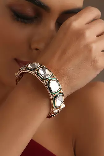Green gold tone polki kada