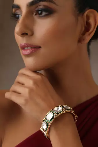 Green gold tone polki kada